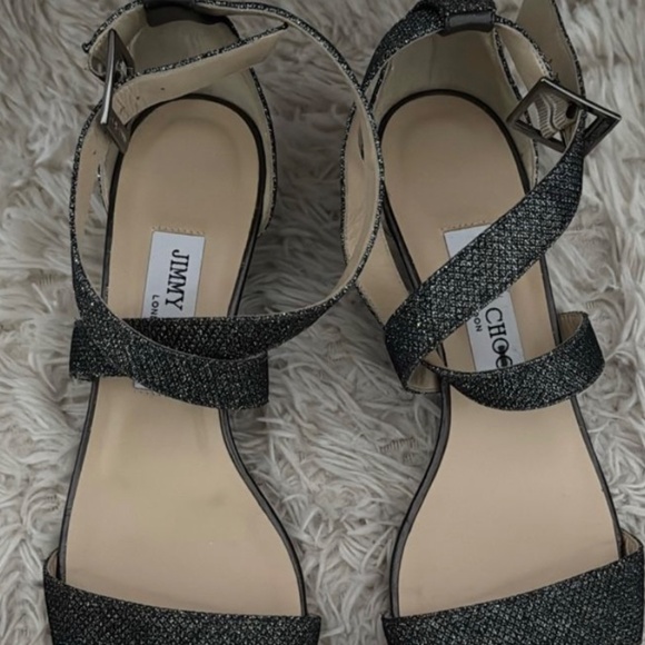JIMMY CHOO Ankle Strap Sandals Size 38.5 Metallic Leather - Picture 5 of 5